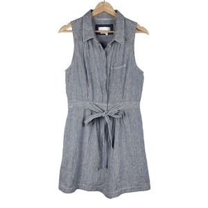 Anthropologie Blue Striped Romper Linen Blend Jumpsuit Belted Size 8